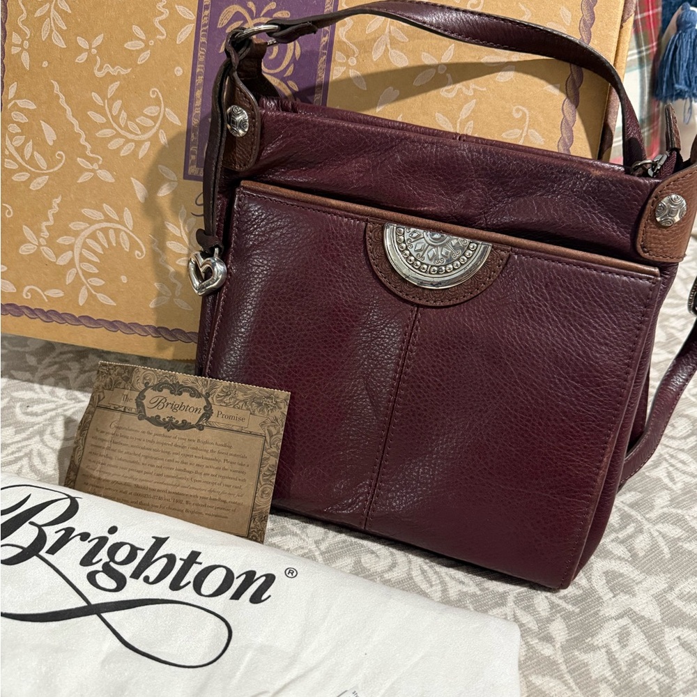 Vintage Brighton Deep Burgundy Leather Crossbody Bag